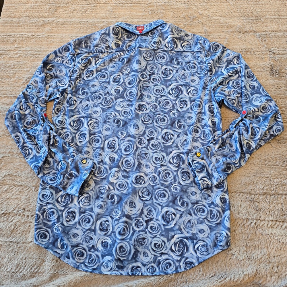 Iliac Golf Mens Blue Rose Floral Performance Shirt Long Sleeve Button Down M - Picture 6 of 6
